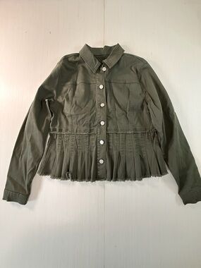 Women's Olive Green Peplum Button-Front Jean Jacket